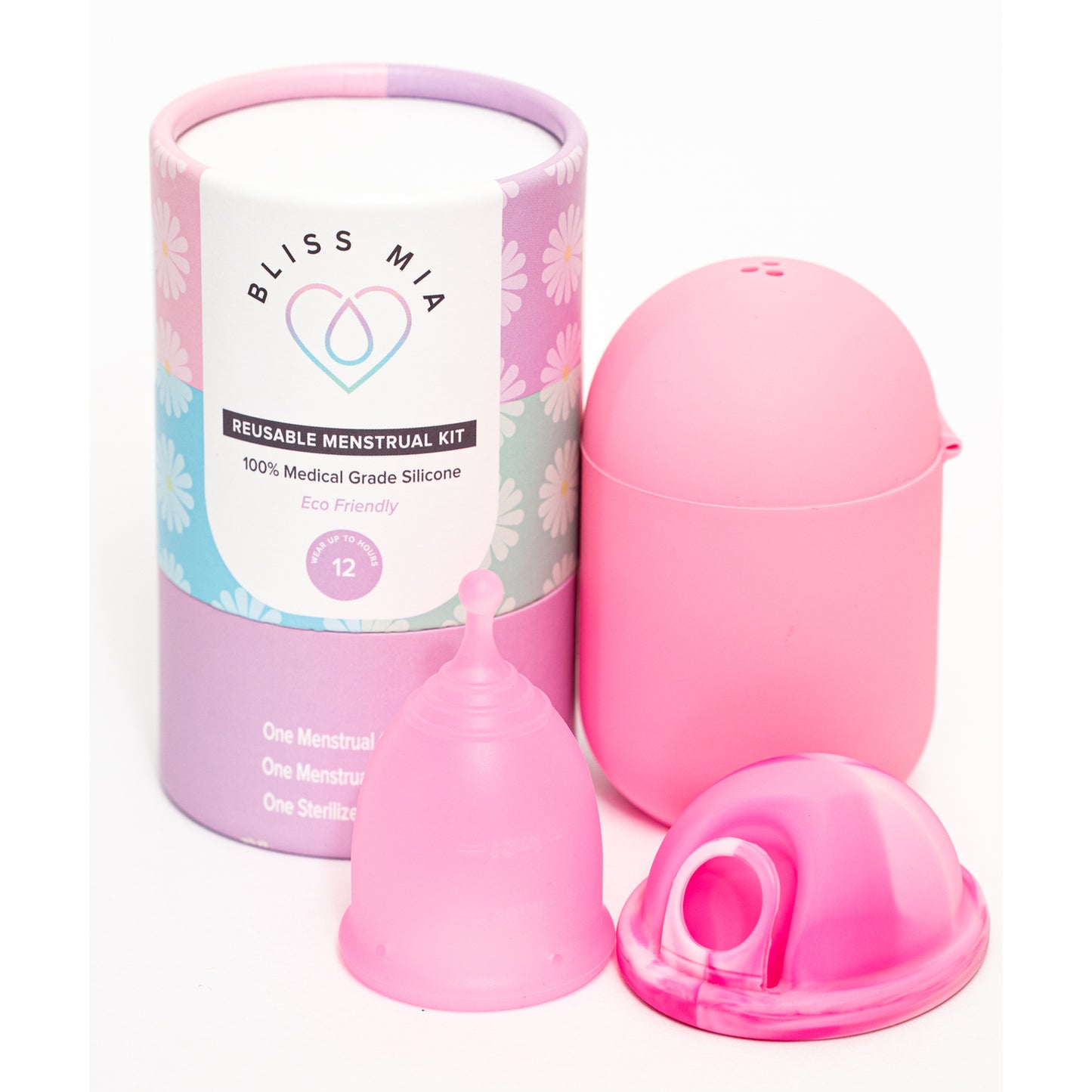 BlissMia Reusable Menstrual Cup & Disc Kit with Sterilizer Case Pink Size: Small